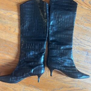 SCHUTZ Black Croc-Embossed Heeled Boots